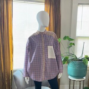 Urban Outfitters Purple and Red Plaid Button-Down Shirt with White Pocket